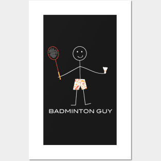 Funny Mens Badminton Guy Sports Illustration Posters and Art